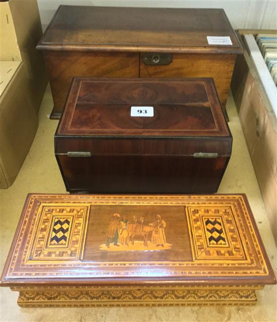 Sorrento box, mahogany sewing box and a John Weiss & Son apothecary box